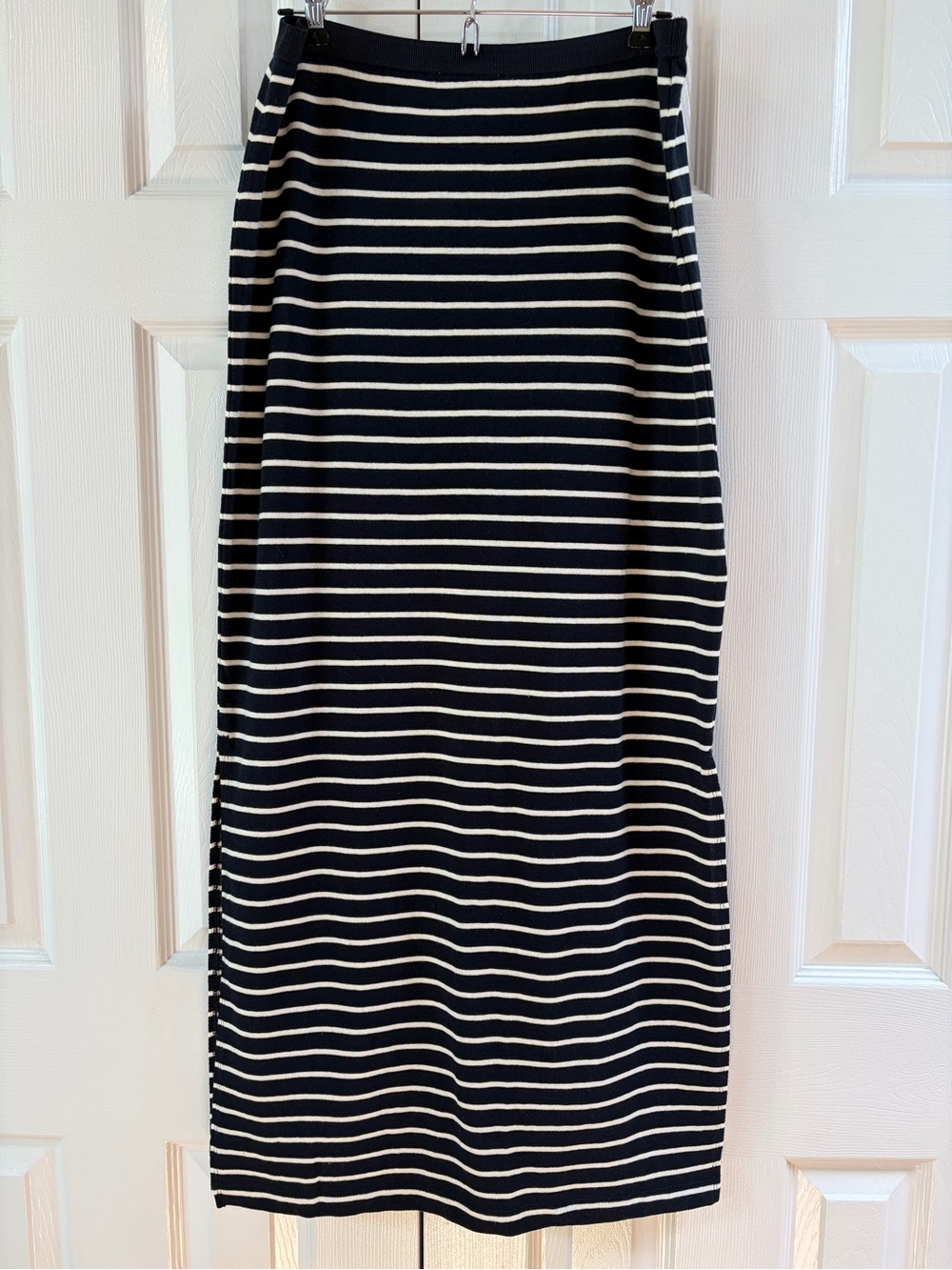 Gap Navy and White Stripe Cotton Maxi Skirt with Side Slits Size LT